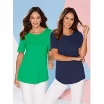 Classic Basics Longshirt CLASSIC BASICS "Doppelpack Shirts", Damen, Gr. 42, bunt (grasgrün, marine), 100% Baumwolle, unifarben, Rundhals, Shirts Longshirt