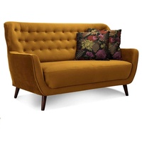 CAVADORE 2-Sitzer-Sofa Abby / Retro-Couch mit Samtbezug und Knopfheftung / 153 x 89 x 88 / Samtoptik, gold