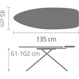Brabantia Bügeltisch D 135x45 cm mit hitzebeständiger Parkzone Titan Oval (345647)