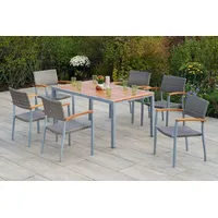 Merxx Silano Garten-Essgruppe 7-tlg. Tisch 150 x 90 cm beige/grau/silber