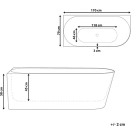 Beliani Renaca Eckbadewanne 170 x 79 cm (280 l)