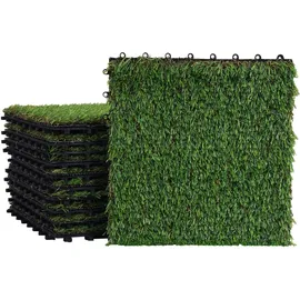 Mendler Grasfliese HWC-E13, Rasenfliese Grasmatte Kunstrasen, Balkon/Terrasse 11x je 30x30cm = 1qm