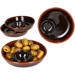 4x Juego Tapas Schale Ø14,3cm Olivenschale Ton-Cazuela mit Kernablage Antipasti
