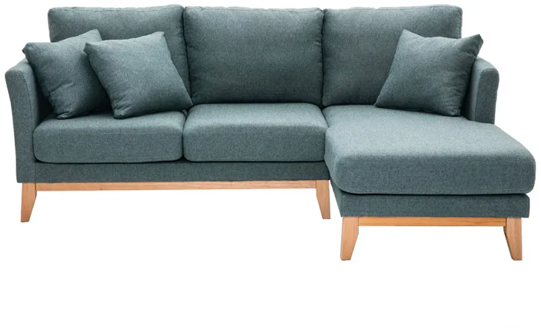 Canapé d'angle droit déhoussable scandinave 4 places en tissu vert de gris et bois clair OSLO