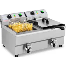 Royal Catering Doppelte Elektrofritteuse mit Hahn 230 V 2 x 10 L