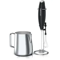 Arendo - Stab Milchaufschäumer elektrisch inkl. Edelstahl Milchkännchen - elektrischer Handmilchaufschäumer – Schneebesen und Dual-Quirl - Edelstahl Milchkännchen 350 ml – milk jug – tropffrei - BPA