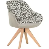 Livetastic Armlehnstuhl, Grau, Beige, Textil, Eiche, massiv, Animalprint, eckig, 60x83x65 cm, Sitzfläche 360° drehbar, Esszimmer, Stühle, Esszimmerstühle, Armlehnenstühle