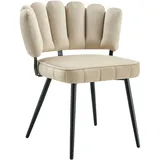 STILVORA Esszimmerstuhl Samt Beige/Schwarz 48x50x80 cm mit Blüten-Rückenlehne