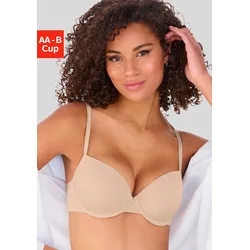 Push-up-BH PETITE FLEUR, Damen, Gr. 70, Cup A, beige (caramel, weiß), Jersey, Obermaterial: 70% Baumwolle, 25% Polyester, 5% Elasthan, Basic, BHs BH-Set Bügel-BH Push-up-BH Schalen-BH T-Shirt-BH Unterwäsche Wäsche, mit Bügel, mit herausnehmbaren Kissen