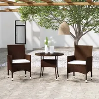 vidaXL 3-tlg. Bistro-Set Poly-Rattan und Hartglas Braun