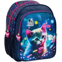 Derform Cleo & Frank - Robuster Katzendesign Wanderrucksack für Kinder Rucksack 28 cm Kindergarten Tasche blau