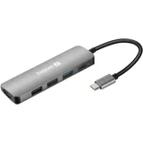 Sandberg USB-C Dock HDMI+3xUSB+PD 100W - USB Hub, Grau