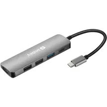 Sandberg USB-C Dock HDMI+3xUSB+PD 100W - USB Hub, Grau