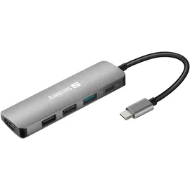 Sandberg USB-C Dock HDMI+3xUSB+PD 100W - USB Hub, Grau