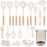 Küchenhelfer Set Silikon, 28-teiliges Silikon Küchenhelfer Kochbesteck Set, Hitzebeständiger Küchenhelfer Set mit Utensilienhalter, Gesund & Antihaft Küchenutensilien Set (weiß)