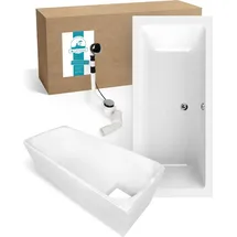 Calmwaters Calmwaters® Premium Badewanne Komplettset 180x80 cm mit Wannenträger & Ablaufgarnitur, EU, Duobadewanne für 2, Set Acryl-Badewanne rechteckig, Moderne Rechteckbadewanne 180 x 80 cm, Weiß