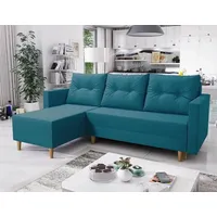 Easy4You Ecksofa Ivar Türkis L-Form – 230x93x145 cm - Schlafsofa mit Bettkasten und Schlaffunktion - Eckcouch mit Stauraum und Holzfüße, Kisse... - Türkis