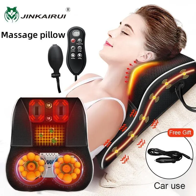 Jinkairui Elektrisches Shiatsu-Massagegerät für Kopf, Hals, Halswirbelsäule, Traktion, Körper, Auto-Rückenkissen mit Heizung, vibrierendes Massagegerät