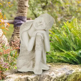 Relaxdays Buddha Figur, 61 cm, wetterfest, frostsicher, Dekobuddha, cremeweiß