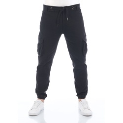 riverso Cargohose Herren Stretch Slim Fit RIVHanno Slim Fit Schwarz Normaler Bund Reißverschluss W 33