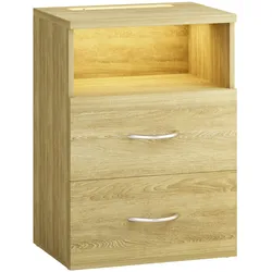 CASARIA® Nachttisch mit Schubladen & Beleuchtung Eiche