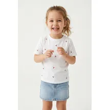 KIDS ONLY T-Shirt KIDS ONLY "KOGKETTY LIFE S/S O-NECK TOP JRS NOOS", Mädchen, Gr. 158/164, weiß (hellweiß aop:cherries), Jersey, Obermaterial: 100% Baumwolle, bedruckt, Basic normal, Rundhals, Shirts T-Shirt