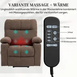 Homcom Fernsehsessel mit Aufstehhilfe Relaxsessel mit Wärme- und Massagefunktion,