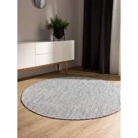 benuta Teppich Ron, rund, Höhe: 5 mm, 100% Baumwollteppich, Minimalistisch, Pflegeleicht, Wohnzimmerteppich beige|schwarz rund | Ø 240 cm x 5 mm