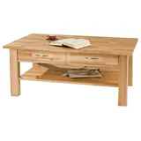 Home4You Couchtisch, Kernbuche massiv lackiert | Braun | mit 2 Schubladen