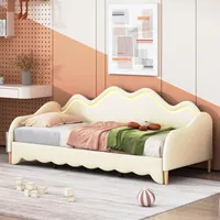 Polsterbett Kinderbett 90(180)x190 cm (Ohne Matratze) mit LED-Beleuchtung 2-in-1 Multifunktions-Schlafsofa aus Kunstleder mit Lattenrost Beige - Beige