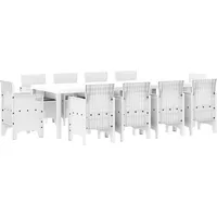 vidaXL 11-tlg. Garten-Essgruppe mit Kissen Weiß Polt Rattan