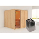 KARIBU Sauna »"Ouno" mit bronzierter Tür naturbelassen Ofen 9 kW integr. Strg.«, beige