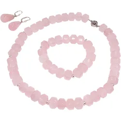 Schmuckset FIRETTI "Multipack Schmuck Geschenk Messing Ohrringe Armband Kette Edelsteine", bunt (silberfarben, rosa, rosa, silberfarben), Schmuck-Sets, Damen, Messing, Silber 925 (Sterlingsilber), Silikon, Made in Germany - mit Hämatit, Rosenquarz