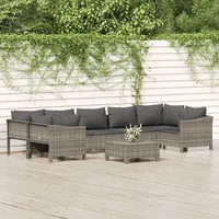 Ankonbej 8-tlg. Garten-Lounge-Set mit Kissen Grau Poly Rattan - Grau/Dunkelgrau