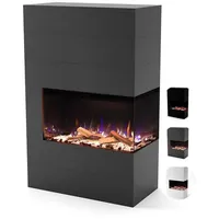 GLOW FIRE Elektrokamin LED E-Motion 3D - Portia, täuschend echte Flamme mit Heizung, 3 Dekorationen grau