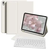 ZOPSGYU Hülle mit Tastatur für iPad A16 11. Generation/iPad 10. Generation (2025/2022, 11/10,9 Zoll) mit Stifthalter, Magnetische Anti-Detach Tastatur Hülle mit QWERTZ Layout Keyboard, Weiß