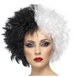 Damenperücke Cruella Schwarz Weiß - OS