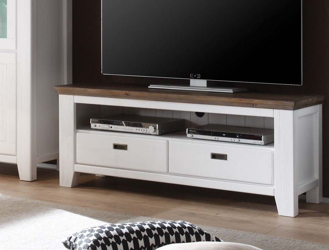 expendio TV-Board Barnelund, Landhausstil 140x55x45 cm Massivholzmöbel Akazie weiß montiert weiß