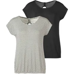 T-Shirt, (2er-Pack), mit Cut-Out und zarter Raffung im Nacken, Gr. 36/38, mint, schwarz, , 68616355-36