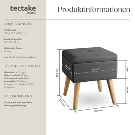 Tectake tectake® Sitzhocker mit Stauraum, quadratisch, gepolstert, in Leinenoptik