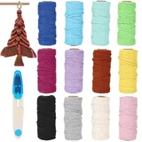 Yuragim Makramee Garn, 12 Stück 2mm x 30M Makramee Set mit Schere, Makramee Garn 2mm, Makramee Baumwollgarn für DIY Handwerk Basteln Stricken Boho Wandbehang Deko Wohnzimmer Balkon Schlafzimmer, Bunt