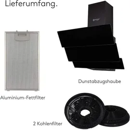 Wiggo Dunstabzugshaube 50cm kopffrei I Abluft Umluft Dunstabzug 300m3/h - LED Touch-Display 3 Stufen I Schräghaube inkl. Fettfilter & 2x Kohlefil... - schwarz