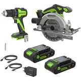 Greenworks Akku-Bohrschrauber und Akku-Kreissäge-Set CK322A1 Schwarz-Grün 24 V