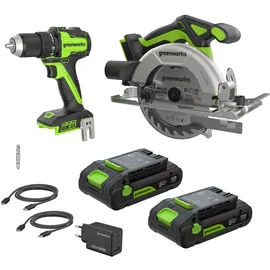 Greenworks Akku-Bohrschrauber und Akku-Kreissäge-Set CK322A1 Schwarz-Grün 24 V