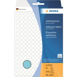 HERMA Permanenter Klebstoff - Blau - 8 mm rund 5632 Etikett(en) (32 Bogen x 176)