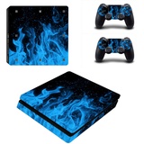 DOTBUY PS4 Slim Skin Aufkleber Sticker Design Folie schützende Haut Schale für Sony Playstation 4 Slim Konsole und 2 Dualshock Controller (Blue Fire)