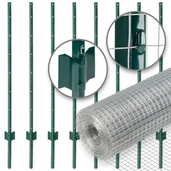 VOSS.farming Gartenzaun-SET: Volierendraht 10mx100cm + 8x Metall Zaunpfosten