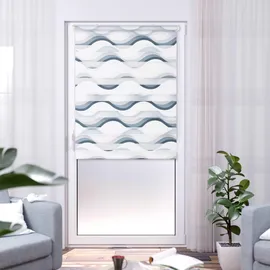K-HOME Doppelrollo Madrid 95 x 150 cm Wellen grau/weiß