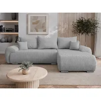 MIRJAN24 Ecksofa Ubo L Cord, mit Bettkasten und Schlaffunktion, 282x178x81 cm, Kissen-Set grau