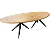 DeLife Esstisch Edge Oval 280x130x2,5 Eiche Natur Estelar rund Metall Schwarz Flow-Edge - Hellbraun